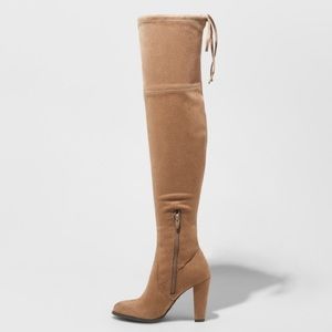 A New Day - Taupe Over-the-knee suede boots.